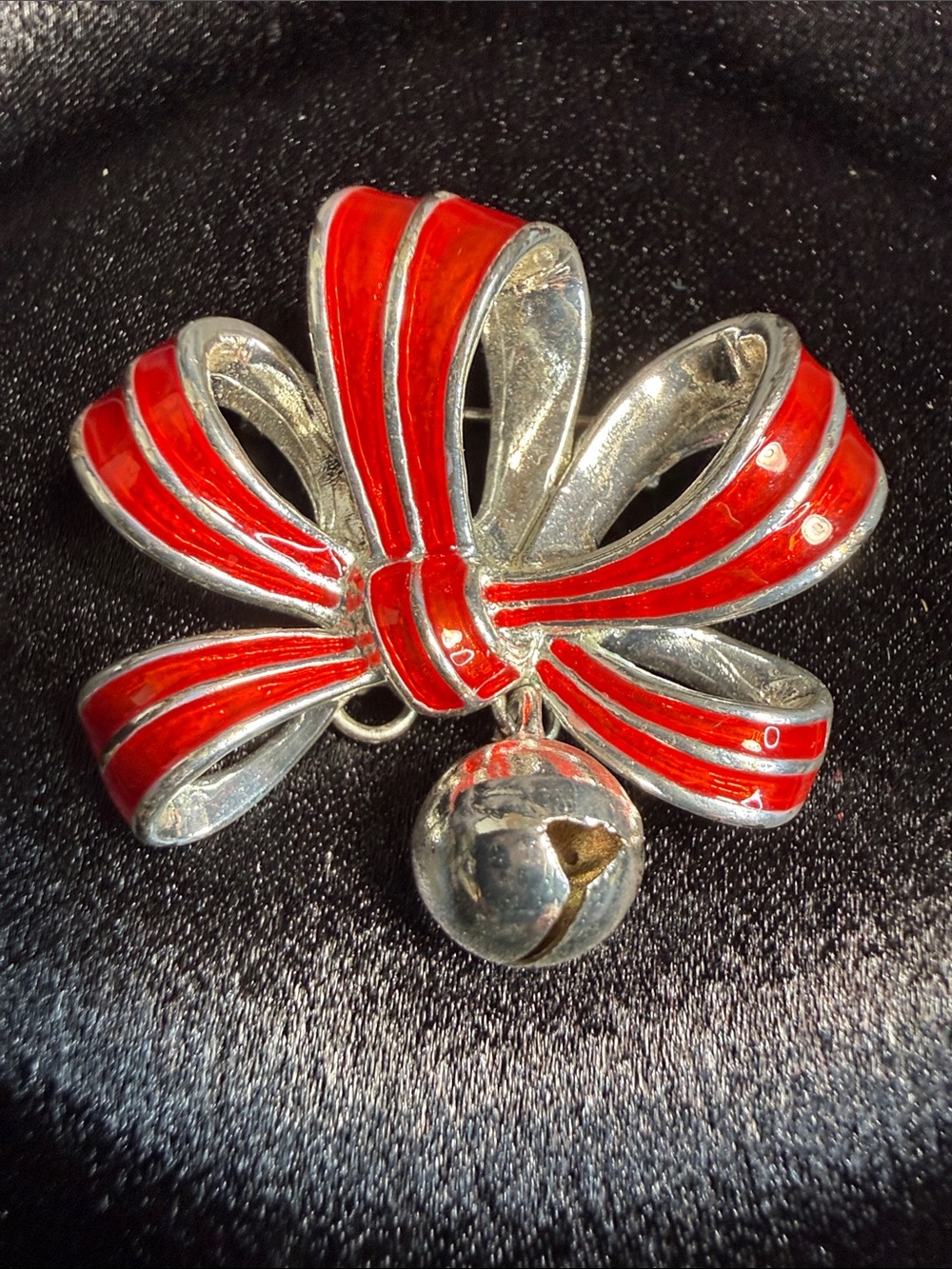 Vintage Anne Klein Red Bow Bell Brooch -